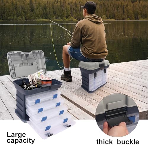 Fishing Tackle Box, 4 Layers Fishing Box, Tackle Boxes, Quick-Access Top Storage with Lid for Fishing Gear and Accessories,（Grey）by KUKLIPJIM - Image 6