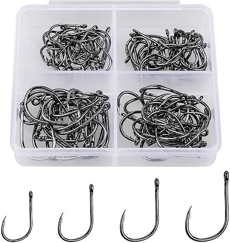 100/500PCS Fishing Hooks, Carbon Steel Sharp Barbed Fish Hooks W/Box by ReeMoo