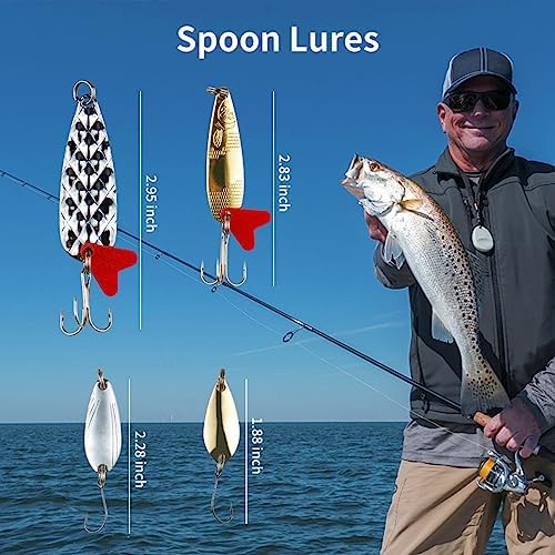 GOANDO Fishing Lures Kit for Freshwater Bait Tackle Kit for Bass Trout Salmon Fishing Accessories Tackle Box Including Spoon Lures Soft Plastic Worms Fishing Gifts - Image 4