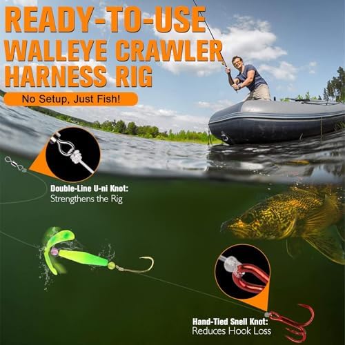 Dovesun Crawler Harness Walleye Rigs with Dual-Wing Blade, Float Walleye Spinner Rig for Slow Trolling (0.25 mph), Fluorocarbon Worm Harness, 2 Hook Walleye Fishing Rigs, 7 Pack - Image 4