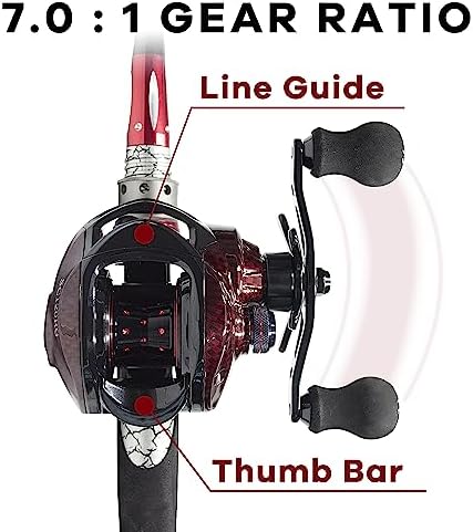 FISHDROPS Baitcaster Reels, 9+1BB, CNC Aluminum Spool, Magnetic Brake System Bait Caster Reel High Speed Gear Ratio 7.0:1 Ultra Smooth Low Profile Baitcasting Fishing Reel - Image 3