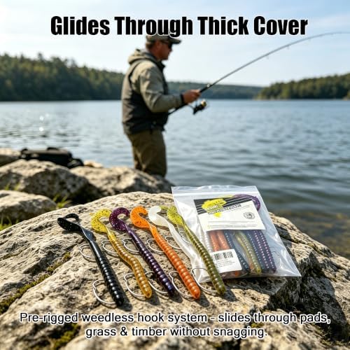 Weedless Fishing Lures Bass Lures, Pre Rigged Worm Swimbaits, 10in - Image 4