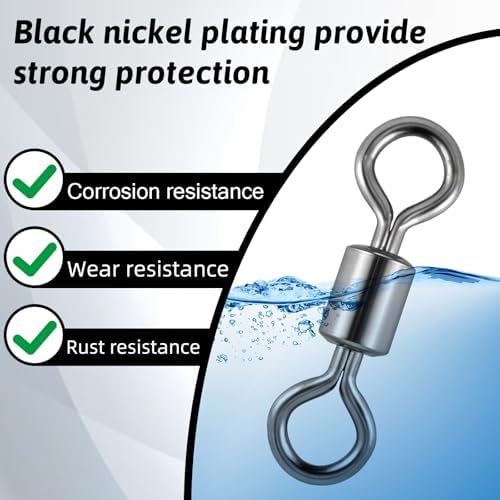 InnoHHustle 100 PCS Micro Swivels for Fly Fishing, Stainless Steel Swivels Fishing Tackle Small Rolling Barrel Swivel High Strength Hook Line Connector Fly Fish Tackle Swivel with Black Coating - Image 4