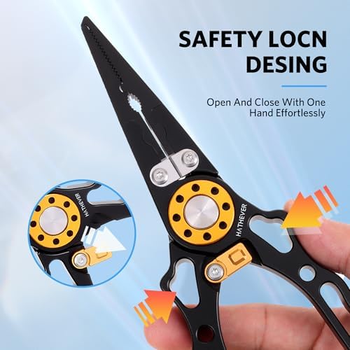 Fishing Pliers Saltwater, Split Ring Pliers Hook Remover with Safety Lock, Fishing Tools with Sheath and Lanyard, Fishing Gifts for Men - Image 4
