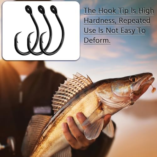 10PCS High-Carbon Steel Circle Hooks Barbed Fishing Hooks with Holes, Freshwater and Saltwater Fishing Hooks for Tuna, Catfish, Bass - Image 4