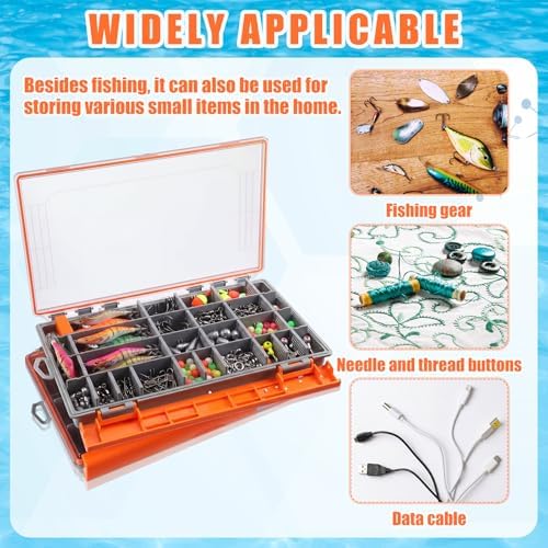 Junkin 6 Pack 3700 Fishing Tackle Boxes Waterproof, Large Orange Lure Organizer Trays with Custom Dividers, Airtight Tackle Storage Case for Saltwater Baits, Swimbaits & Boat Bag Accessories - Image 5