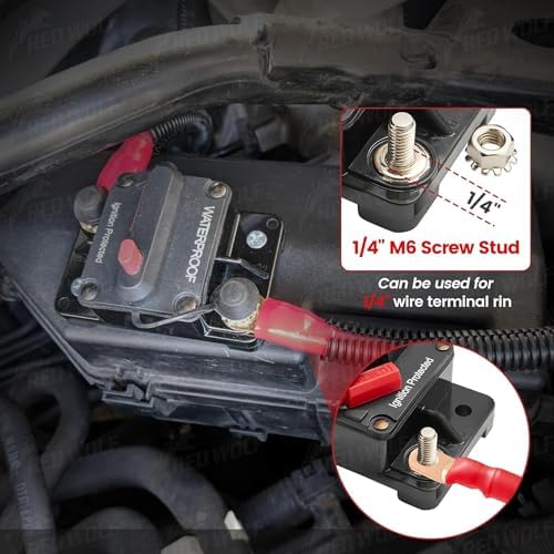 RED WOLF 50A Amp Circuit Breaker for Boat Trolling Motor Marine ATV Vehicles Stereo Audio Battery Solar System Inline Fuse with Manual Reset Switcher DC 12V-48V - Image 2