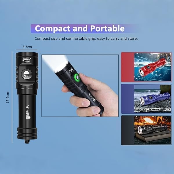 WINDFIRE TS08 Dive Light Scuba Diving Flashlight, 3 Modes, Bright, Compact - Image 5