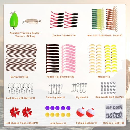 FONMANG 322-Piece Fishing Lures Kit - Buzz Bait/Spinner Baits/Jig/Frog, Fishing Tackle Box with Tackle Included, Soft Bait/Hooks/Weights, Fishing Gear Lure Kit Gift for Men Freshwater Bass Trout - Image 3