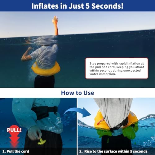 Owntop Manual Inflatable Belt Pack, Adults Swim Jacket with Blowpipe & Whistle, 24g CO2 Cylinder Included, Low Profile for Kayaking, Fishing, Paddle Sports - Image 2