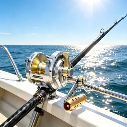 Heavy Duty Tuna Reel Deep Sea Fishing Reel 2 Speed 3.1:1/2.5:1/1.3:1 Gear Ratio Conventional Reel Powerful Drag Force Saltwater Big Game Trolling Reel for Offshore Boat Sailfish Right Handed - Image 2