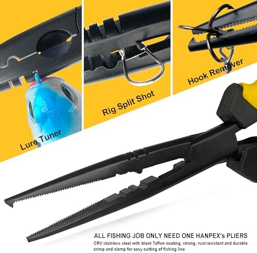 Hanpex-9 inch Fishing Pliers with Anti-Rust Teflon Coated, Freshwater/Saltwater Fishing Tools, Comfort Grip Handles Fishing Gear Idea for Fishing Trip - Image 2
