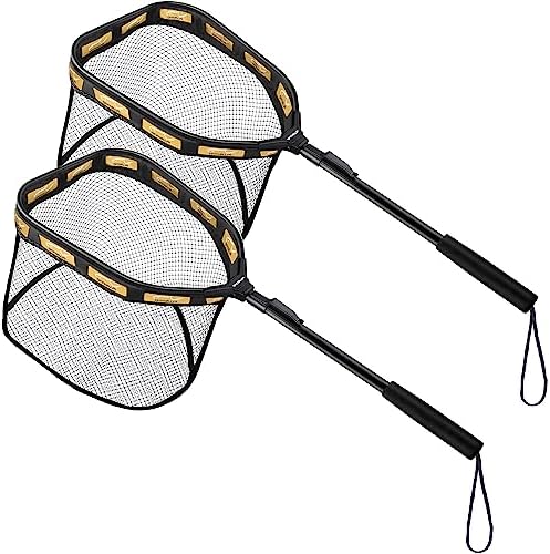 PLUSINNO Floating Fishing Net for Steelhead, Salmon, Fly, Kayak, Catfish, Bass, Trout Fishing, Rubber Coated Foldable Landing Net with Fixed or Telescoping Pole Handle, Fishing Gear and Gifts for Men by PLUSINNO