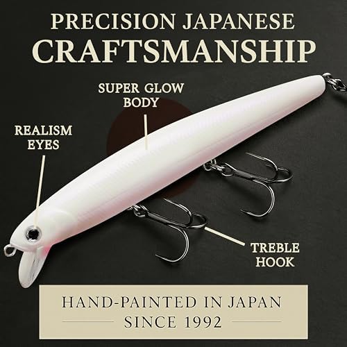 LUCKY CRAFT FlashMinnow 110, Super Glow Series, Saltwater Fishing Lures, Jerkbait Surf Fishing Accessories and Gear, 1-2 ft Slow Suspending Topwater Lure, Halibut and Bass Fishing Lures - Image 3