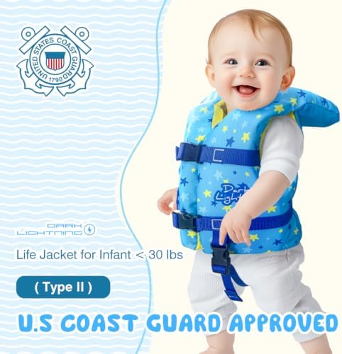 Dark Lightning USCG Approved Infant Life Jacket 0-30 lbs, Toddler Swim Vest and Baby Life Vest for 1-3 Years, 20-30 lbs, Headrest, Leg Strap and Grab Handle - Image 3