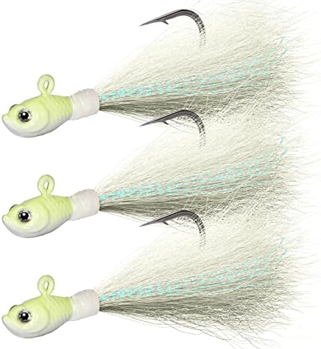 Dr.Fish 3 Pack Bucktail Jig Lure Hair Jig Saltwater Freshwater Lures Surf Fishing Bass Flounder Striper Bluefish Halibut Redfish by DrFish