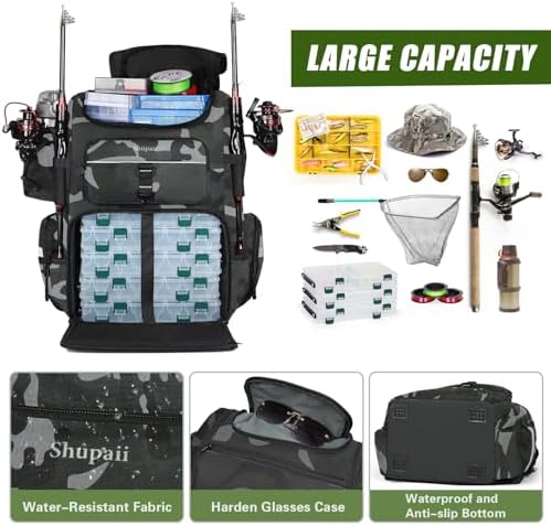 Fishing Backpack with 2 Rod Holders, Large Water Resistant Tackle Storage Bag for Fishing Gear, Fishing Bag Gifts for Men - Image 3
