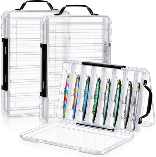 2 Pack Double Sided Fishing Lure Boxes 14 Compartments Waterproof Fishing Tackle Box Organizer with Handle, Portable Clear Hard Bait Storage Case for Jerkbait, Minnows & Hooks (White) by Unknown