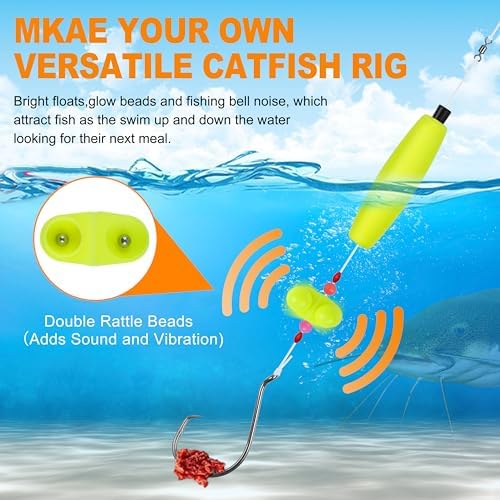 SILANON Catfish Rig Tackle Making Kit, Catfishing Tackle Accessories with Catfish Floats Catfish Hooks Swivels Fishing Rattles Bells Beads Bobber Stoppers Catfishing Gear Equipment - Image 3