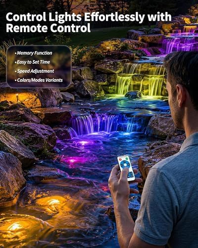 POPOSOAP 4W Solar Pond Lights with Remote Control, RGB Multi-Color Underwater Solar Lights with Timer & Memory Function for Pond, Fountain, Pool, Garden, Aquarium(3 Headlamp)-P64WC - Image 5
