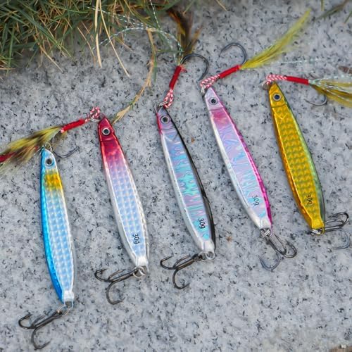 Fishing Spoons Lures Saltwater Jigging Lures with Ultra-Sharp Hooks Micro Jigging Bait for Bass Tuna Salmon Grouper 5PCS - Image 6