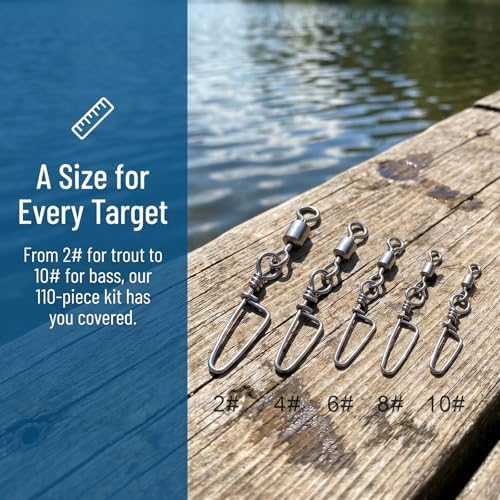 MOBOREST Fishing Swivels Snap Swivels Barrel Swivels with Snaps - Image 3