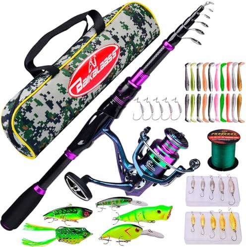 Fishing Rod and Reel Combo - 6.9ft Telescopic Spincast Rod with Left Handed Baitcasting Reel Combos - Sea Saltwater Freshwater Ice Bass Fishing Tackle Set - Fishing Rods Kit by BAIKALBASS