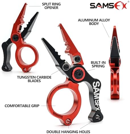 SAMSFX Mini Fishing Pliers with Fly Fishing Zinger Retractor, Fish Hook Remover Tool, Split Ring Pliers for Saltwater & Freshwater, Tungsten Carbide Cutters, Fishing Gear Gift for Anglers - Image 5