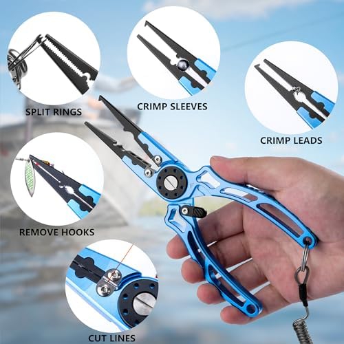 FLISSA Fishing Pliers, Safety Lock Design Fish Pliers Saltwater, Aluminum Hook Remover, Titanium 6Al-4V Jaw and Tungsten Carbide Line Cutters, Sheath & Lanyard, Fishing Gear Gifts for Men - Image 4