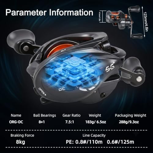 SOUGA DC Baitcaster Reel, Smart Digital Anti Backlash Baitcasting Reel, 7.5:1 High Speed, 8+1 Bearings, 18LB Max Drag, CNC Aluminum Spool, Line Out Alarm, Low Profile Fishing Reel for Bass & Beginners - Image 2
