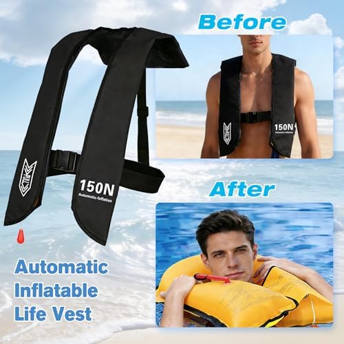 Inflatable Life-Jacket for Adults| Life-Vest with Automatic/Manual Multifunctional Inflation-PFD| Lightweight & Compact Supports up to 300lbs for Kayaking Fishing Boating - Image 6