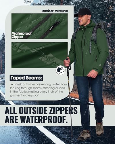 Outdoor Ventures Men's Packable Rain Jacket Waterproof Lightweight Raincoat - Image 3