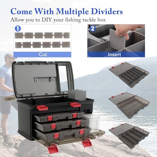 5 Layers Tackle Box, Fishing Tackle Box Organizer with Top Storage, 3 Removable Utility Boxes & Adjustable Dividers, Tackle Storage Box Portable Tool Box for Fishing - Image 3
