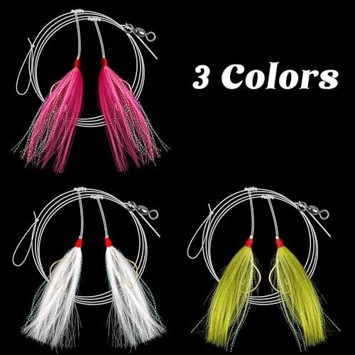 Fishing Bait Rigs Saltwater, 3/6packs Flounder Rigs with Bucktail Teaser Mylar Teaser Mono Leader Swivels Fishing Rig for Flounder Sea Bass Halibut Black Fish - Image 6