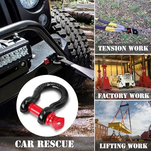 5/8" D Ring Shackle with 3/4" Screw Pin, 3.25T Working Load Limit (WLL) / 19.5T (42,990 lb) Minimum Breaking Strength (MBS) for Tow Strap Winch, Off-Road Vehicle Recovery (Black/Red, 2 Pack) - Image 7