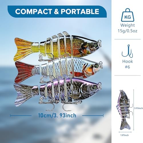 Keenjorika Easy Catch Fishing Lures, 3 Pack Multi-Jointed Swimbaits, Slow-Sinking Bass Fishing Lures, Wiggling, Vibrating & Rattling for More Bites, Hard Baits with Treble Hooks for Bass, Trout, Pike - Image 6