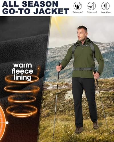 33,000ft Men's Hooded Fleece Lined Rain Shell Jacket Waterproof Lightweight - Image 4