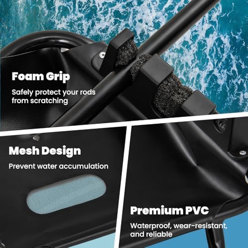Goplus Fishing Float Tube Accessories, 360° Rotatable Fish Finder Holder w/ Mount Bracket, Rod Rack w/ Storage Basket fit 4 Rod, Accessory Set for Inflatable Boat Kayak - Image 6