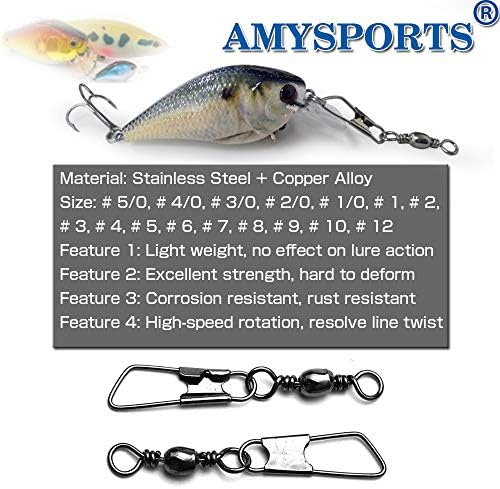 AMYSPORTS Stainless Steel Snap Swivel Saltwater High Strength Snaps Fishing Barrel Line Connector Fishing Swivels Barrel Safety Snap Fishing Tackle Stainless Steel Accessories - Image 2