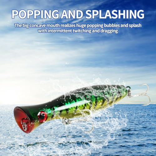 Large Top Water Popper Lure: 2pcs 3D Eyes Tuna Popper Saltwater Fishing Lures for Surf Fishing Gt Tuna Kingfish Large Predator Fish - Image 4