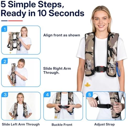 Inflatable PFD Life Jackets for Adults, 33g CO2 Cylinder - Image 7