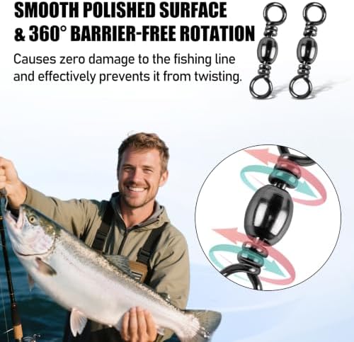 Alwonder 100-Pack Fishing Barrel Swivels, High Strength Stainless Solid Ring Brass Barrel Swivel with Black Nickel Coating, Rolling Fishing Swivels Tackle Line Connector Saltwater Freshwater - Image 4