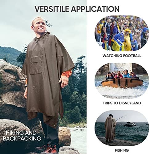 PTEROMY Hooded Rain Poncho for Adults, Reusable Waterproof Raincoat - Image 5