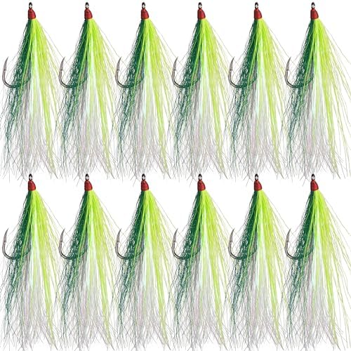 Bucktail Teasers Fishing Hooks Saltwater Flounder Rig Bucktail Mylar Teasers Inserted Fishing Teaser Hooks for Jigs Spoons Lures Hi/Lo Rig Striped Bass Bluefish Flounder Surf Bottom Fishing by AGOOL