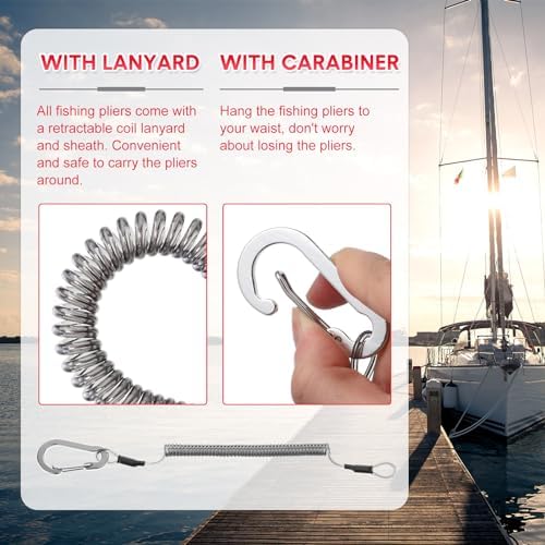 Lasnten 2 Pcs Fishing Pliers Saltwater Sheath Lanyard, Red, Silver - Image 5