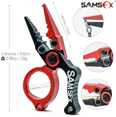 SAMSFX Mini Fishing Pliers with Fly Fishing Zinger Retractor, Fish Hook Remover Tool, Split Ring Pliers for Saltwater & Freshwater, Tungsten Carbide Cutters, Fishing Gear Gift for Anglers - Image 2
