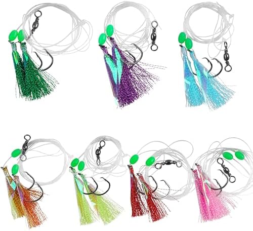 Fishing Bait Rigs Saltwater, 5/15packs Flounder Hi-Lo Rigs with Flash Teasers, 2 Hook Bottom Fishing Rigs Double Drop Surf Fishing Leaders for Flounder Sea Bass Halibut Black Fish Fishing by AGOOL