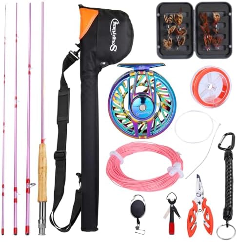 Sougayilang Fly Fishing Rod Reel Combo,Ultra Light Potable Fly Rod with Powerful Reel and Accessories Good Starter Kit 7/8 by Sougayilang