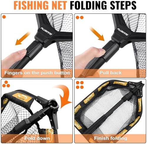 PLUSINNO Floating Fishing Net for Steelhead, Salmon, Fly, Kayak, Catfish, Bass, Trout Fishing, Rubber Coated Foldable Landing Net with Fixed or Telescoping Pole Handle, Fishing Gear and Gifts for Men - Image 3