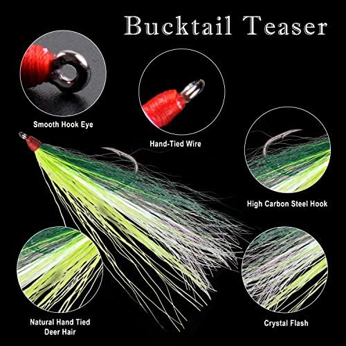 Bucktail Teasers with Hook Saltwater, Fishing Teaser Lures Flounder Rig Fishing Jig Hooks 5 Colors for Flounder Salmon Trout Sea Bass - Image 2